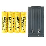 EastVita GTF 4pcs 3.7V 18650 Led Flashlight 9800mAh Li-ion Rechargeable Battery + Charger