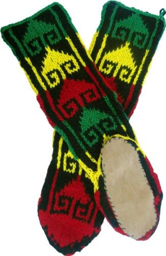 Global Village ImportsMukluk Slippers with Leather Sole in Rasta Colors, Size Small