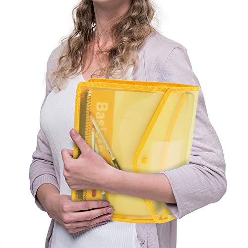 A4 Zipper File Bag Set-10 Pcs Waterproof Zipper Pouch Plastic, 10 Pcs Plastic Poly Zip Envelope Bag, 1 Pcs Expanding File, 5 Pcs Heart-Shaped Paper Clips, 1 Sheet Label Sticker Use