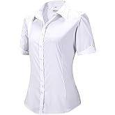 MGWDT Button Down Shirt Women Slim-Fit Work Blouse Wrinkle Resistant Long/Short Sleeve Stretchy Lightweight Tops