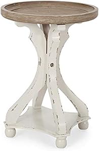 Christopher Knight Home Estelle French Country Accent Table with Round Top, Natural + Distressed White
