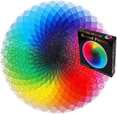 Round Rainbow Jigsaw Puzzles 1000 Pcs Blazing With Color Challenging Game for Kids, Adults