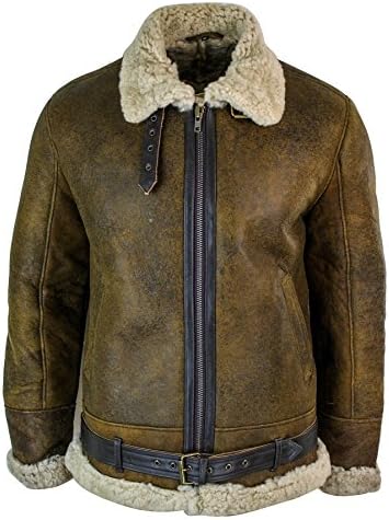 Mens Vintage Antique Sherling Sheepskin Cream Fur Air Force Pilot RAF Jacket