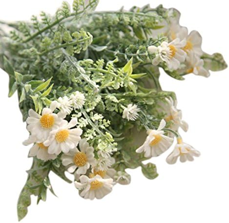 Xiting Small Artificial Purple Spring Faux Flowers Fake Plastic Greenery Plants Shrubs for Indoor Outdoor Table Home Garden Patio Veranda Decorations (White)