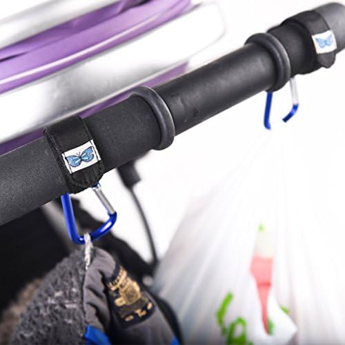 Stroller Hooks 2 Extra Strong Buggy Velcro Clips, Universal Fit for Strollers, Hook Shopping Bags Securely (Butterfly Blue)