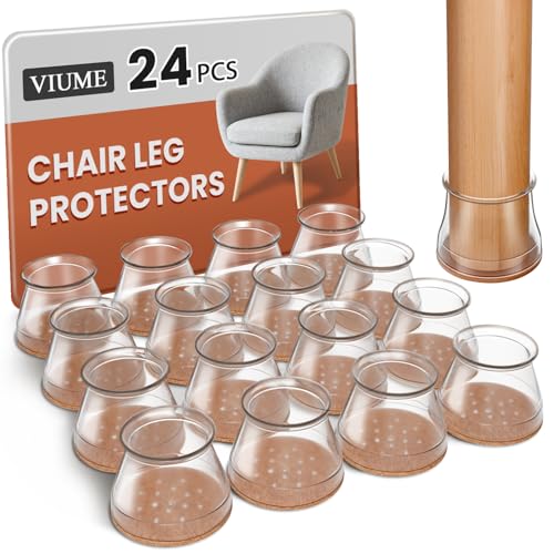 VIUME 24 Pcs Chair Leg Floor Protectors for Hardwood Floors Silicone Covers Felt Pads Furniture Leg Caps Anti-Scratch Reduce Noise Fit (1-5/16" to 2")