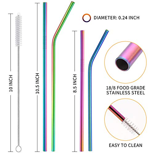 Reusable Metal Straws Rainbow Color with Travel Case - Hiware 12-Pack Stainless Steel Drinking Straw - //coolthings.us