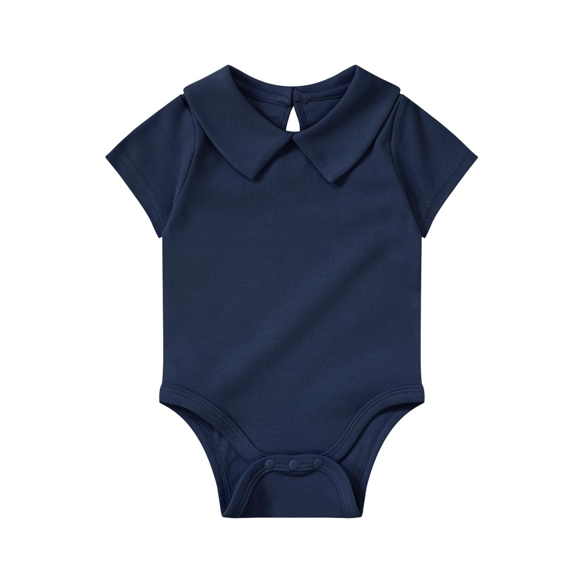 Photo 1 of Teach Leanbh Baby Girls Peter Pan Collar Bodysuit Cotton Soild Short Long Sleeve Romper 0-24 Months (Navy Short Sleeve, 0-3 Months)