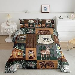 Farmhouse Bear Comforter Set King, Rustic Cabin