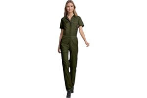 WORK IDEA Women's Short Sleeve Cotton Work Coverall - Breathable Snap Button Coverall for Gardening/Painting