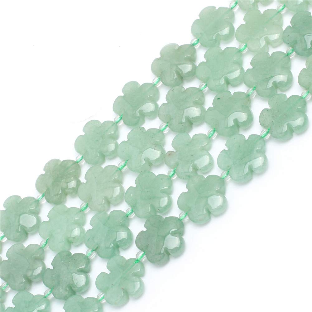 Sweet & Happy Girl's Store 15mm Flower Gemstone Green Aventurine Jade Beads Strand 15 Inch Jewellery Making Beads