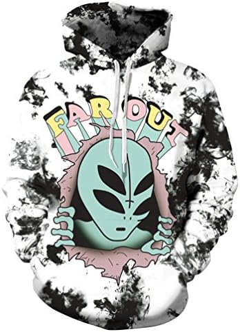 Unisex 3D Alien Printed Big Pockets Pullover Hoodie Hooded Sweatshirt S/M