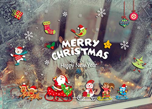 image for AivaToba Reindeer Sleigh Santa Christmas Window Cling, Xmas Snowman Wa
