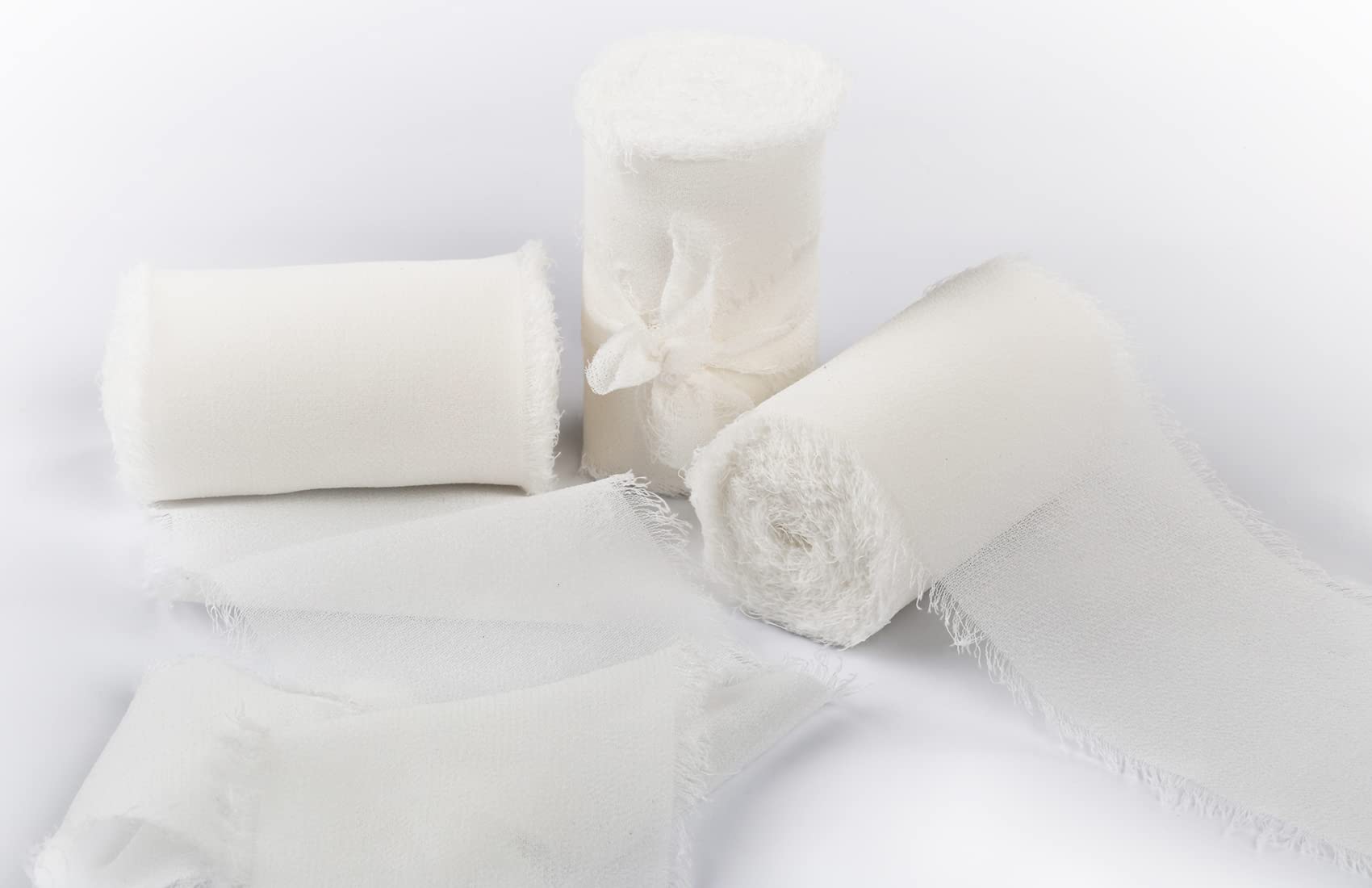 Joycrosso 3 Rolls Handmade Fringe Chiffon Ribbon Frayed Edges White Ribbon 60mmX4.5Meter, Great for Wedding Invitations, Bridal Bouquets, Decor Tie Gifts Wrapping, DIY Crafts