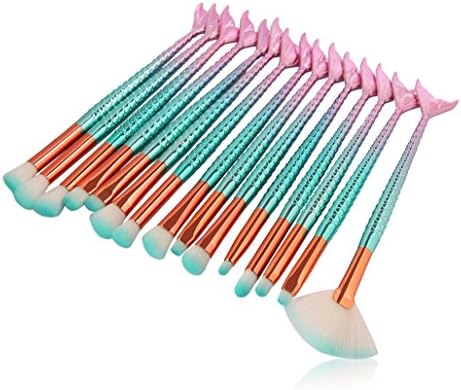 Vicwork 15 Pcs Mermaid Unicorn Contour Professional Makeup Brush set Colorful spiral Make Up Brushes Blending Powder Foundation Cheek Brush Kits (Multicolor)