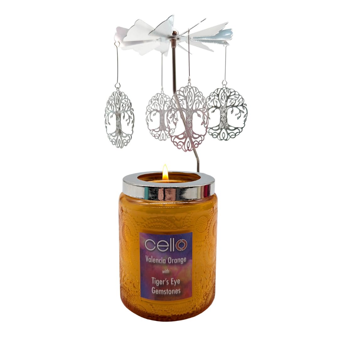 Cello Scented Tiger's Eye Candle Spinner - Stunning Crystal Candle with Tiger's Eye - Anxiety Gifts for Women