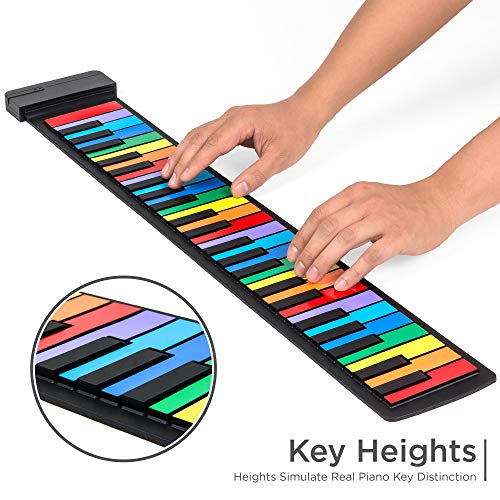Best Choice Products Kids 49-Key Portable Flexible Roll-Up Piano Keyboard Musical Educational Toy Instrument w/Learn-To-Play App Game, Bluetooth Phone Pairing, Note Labels, USB Charging - Rainbow
