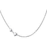 DAOCHONG S925 Sterling Silver Jewelry Tiny Delicate Sideways Double Forever Love Heart Choker Necklace, 16+2"