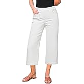 GRAPENT Capri Jeans for Women Wide Leg High Waisted Effortless Flow Pull On Stretchy Denim Elastic Waist Pants with Pockets