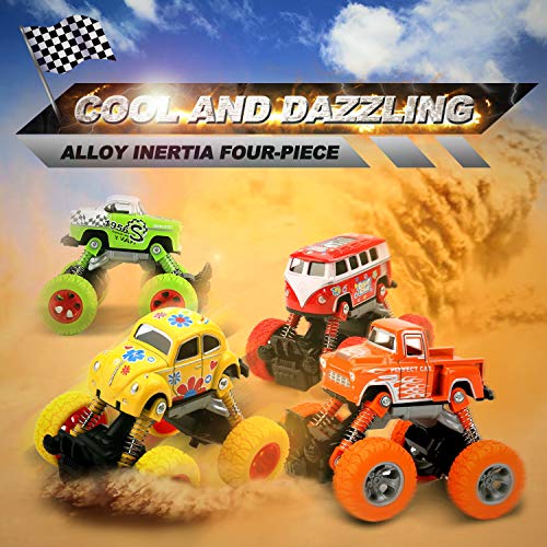 image for BBLIKE Pull Back Cars Toys, 4-Packs Monster Trucks Inertia Toys Fricti