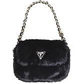GUESS Women's Giselda Convertible Crossbody Flap Handbag Faux Fur Black
