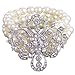 EleQueen Women's Silver-tone Simulated Pearl Crystal Victorian Style Flower Ivory Color Bridal Strand Stretch Bracelet