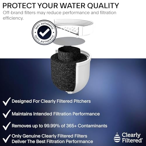 Clearly Filtered Filtered Water Pitcher - 80 Fl Oz, NSF Certified - Targets 365+ Contaminants - Fluoride, PFAS, Lead, Chlorine, Microplastics - BPA/BPS Free - 10 Cup Filter (Pitcher Includes 1 Filter)