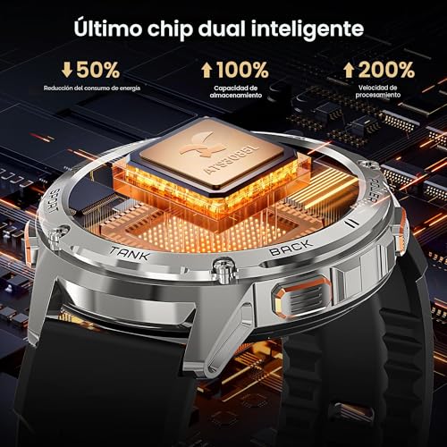 KOSPET Reloj Inteligente Hombre, 1.43" AMOLED HD Display, 5ATM Impermeable, Smartwatch con Llamadas Bluetooth y Whatsapp Notificación, Cuerpo Metálico de Acero Inoxidable (Android/iOS)