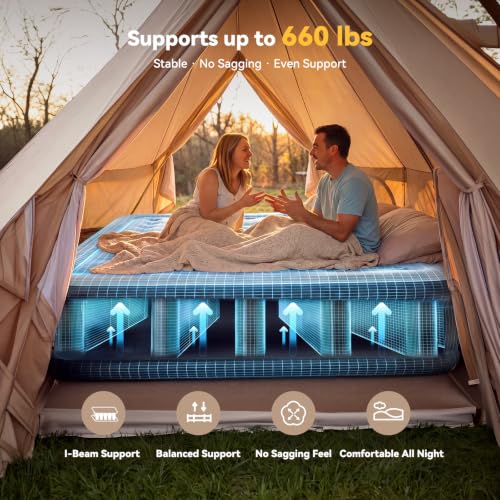 COMMOUDS Queen Air Mattress with Portable Air Pump, 18" High Self-Inflation Inflatable Mattress, Comfortable Blow up Mattress, Air Bed for Camping, Home and Guest