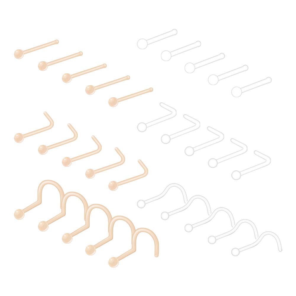 Rajnard Nose Bone Ring Stud Screw Retainer Clear Bioflex CZ Flat Top L Shape Body Jewelry Piercing Top Ball 2mm 30 PCS