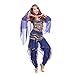 Pilot-Trade Women's Belly Dance Costume Set 4-Pieces Top Pants Hip Scarf Head Scarf with Gold Coins Dark Blue