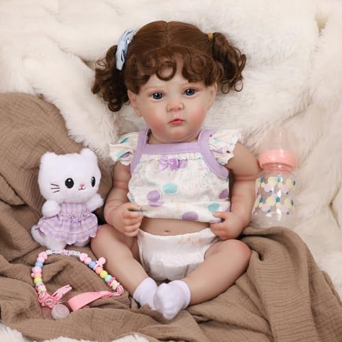 Bebê Reborn Boneca Menina Corpo de Silicone 48cm Olhos Azuis Pode Dar Banho Criança Presente