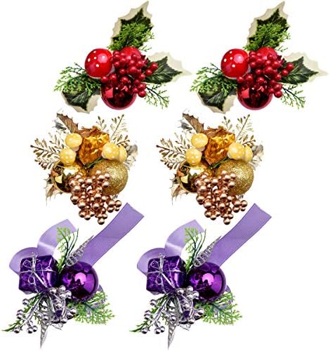 Xunlong Plastic Artificial Flowers Red Berries Fake Fruit Flowers with Leaves for Christmas Decoration and Home Decor (6 Pack Flower)