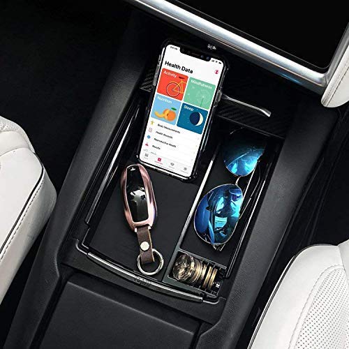 BMZX Car Center Console Armrest Storage Box with Wireless Charging (Prevent Sliping While Charging) for Tesla Model S Model X Fit iPhone Xs Max/Xs/XR/X/ 8/8 Plus, Samsung S9/S9+/S8/S8+/S7/Note 8