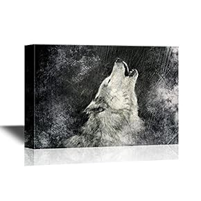 Wolf Howling Grunge Background - Canvas Art