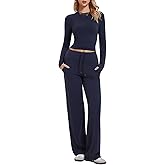 Women’s 2 Piece Lounge Sets Slim Crew Neck Long Sleeve Top & High Waist Straight Pants Tracksuit Sweatsuit Fall Travel Outfit