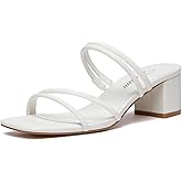 Athlefit Women's Strappy Block Chunky Heels Fashion Square Open Toe Slip On Heeled Sandals