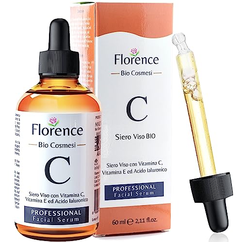 60ml. Bio Siero Vitamina C/E. Siero Viso Acido Ialuronico Antirughe, Antimacchie e Illuminante. Siero Viso Antietá, Ideale Come Crema Contorno Occhi e per Dermaroller. Biologico/Vegano Made in Italy