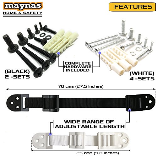 Furniture and TV Anti Tip Straps - Wall Anchor Kit for Baby Proofing Dresser, Bookshelf, Bookcase - Heavy Duty Earthquake Resistant - Protection for Children 8 Pack White & Black Free 4 Corner Guards - Thumbnail 5