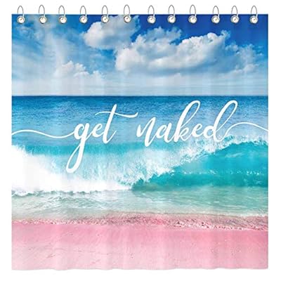 Funnytree Pink Beach Coastal Shower Curtain Set with Hooks Summer Vacation Bathroom Bathtubs Decor Easy Care Washable… 51m1aTNexbL