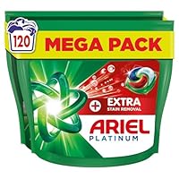 Ariel Platinum PODS®, Washing Liquid Laundry Detergent Capsules 120 Washes (60x2), +Extra Stain Removal, Remove Even 7-Day Dried-In Stains