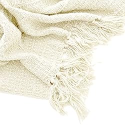 Thick Chunky Cream White Knitted Throw Blanket for