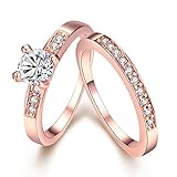 [Eternity Love] Women's Pretty 18K Rose Gold Plated Solitaire CZ Crystal Engagement Rings Set Best Promise Rings for Her Anniversary Wedding Bands TIVANI Collection Jewelry Rings