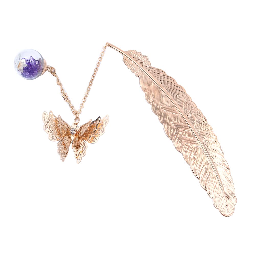 Alnicov Metal Feather Bookmark with 3D Butterfly Pendant,a Unique Gift for Book Lovers Reader or Librarian(Gold)