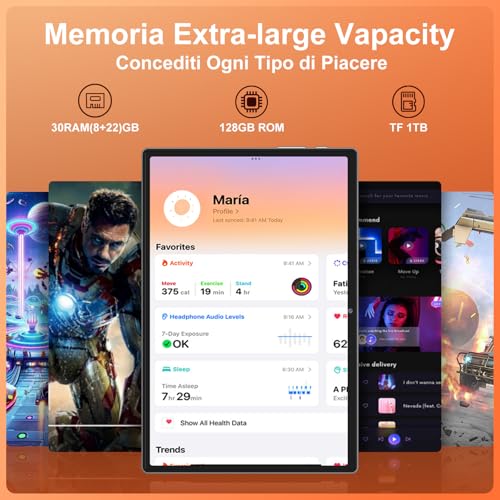 Android Tablet 15, 30GB RAM 128GB ROM(TF 2TB Expandable), 10 Inches, 8000mAh, WIFI 5G/GPS/BT5.0/OTG, Face ID, Widevine L1, Tablets Metal Body with Keyboard, Mouse, Protective Case – Grey