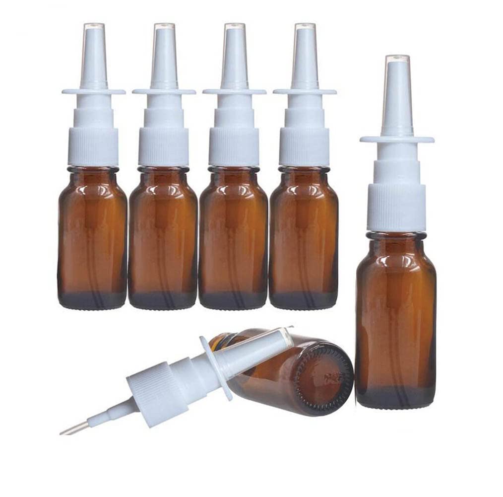 ericotry 6PCS 30ml Empty Brown Glass Sprayer Nasal Bottle For Nasal Irrigation Spray Saline Water Applications (30ml)