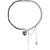 Annpro Punk Heart Choker Necklace for Women,Y2k Crystal Love Heart Beaded Necklace Dainty Irregular Fringe Chain Choker Necklaces Trendy Statement Necklace
