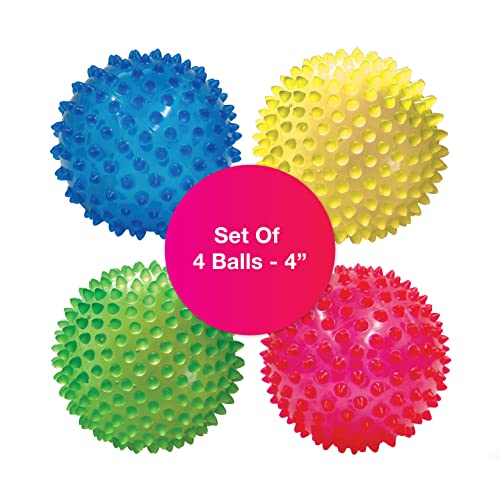 Edushape Sensory Balls for Baby - 4” Transparent Color Baby Balls That Help Enhance Gross Motor Skills for Kids Aged 6 Months and Up - Pack of 4 Vibrant Colorful and Unique Textured Balls for Baby