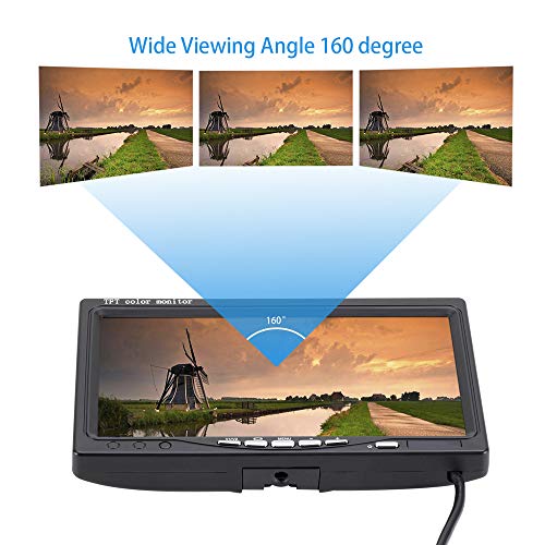 ATian 7 Inch Tft-LCD Car Monitor 2 Video Input Car Rearview Headrest Monitor DVD VCR Monitor with Remote and Stand & Support Rotating The Screen 800x480 RGB 8pin Connect