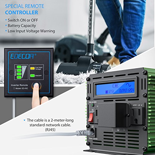 EDECOA Pure Sine Wave Power Inverter 2500W Peak 5000W DC 12V to 110V AC with LCD Display and Remote Controller